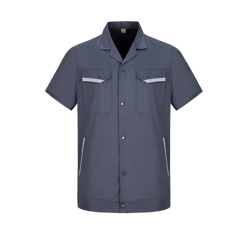 時尚深灰色帶反光牙夏季短袖工作服定制 時尚深灰色帶反光牙夏季短袖工作服定制
