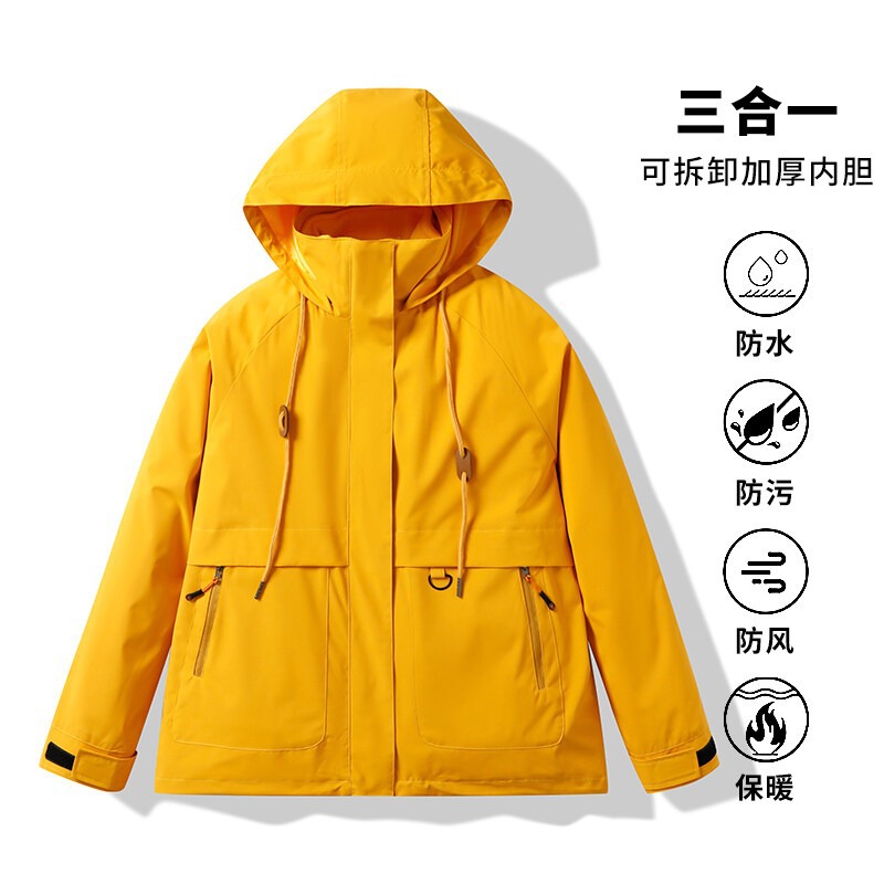 黃色時尚沖鋒衣工服定制